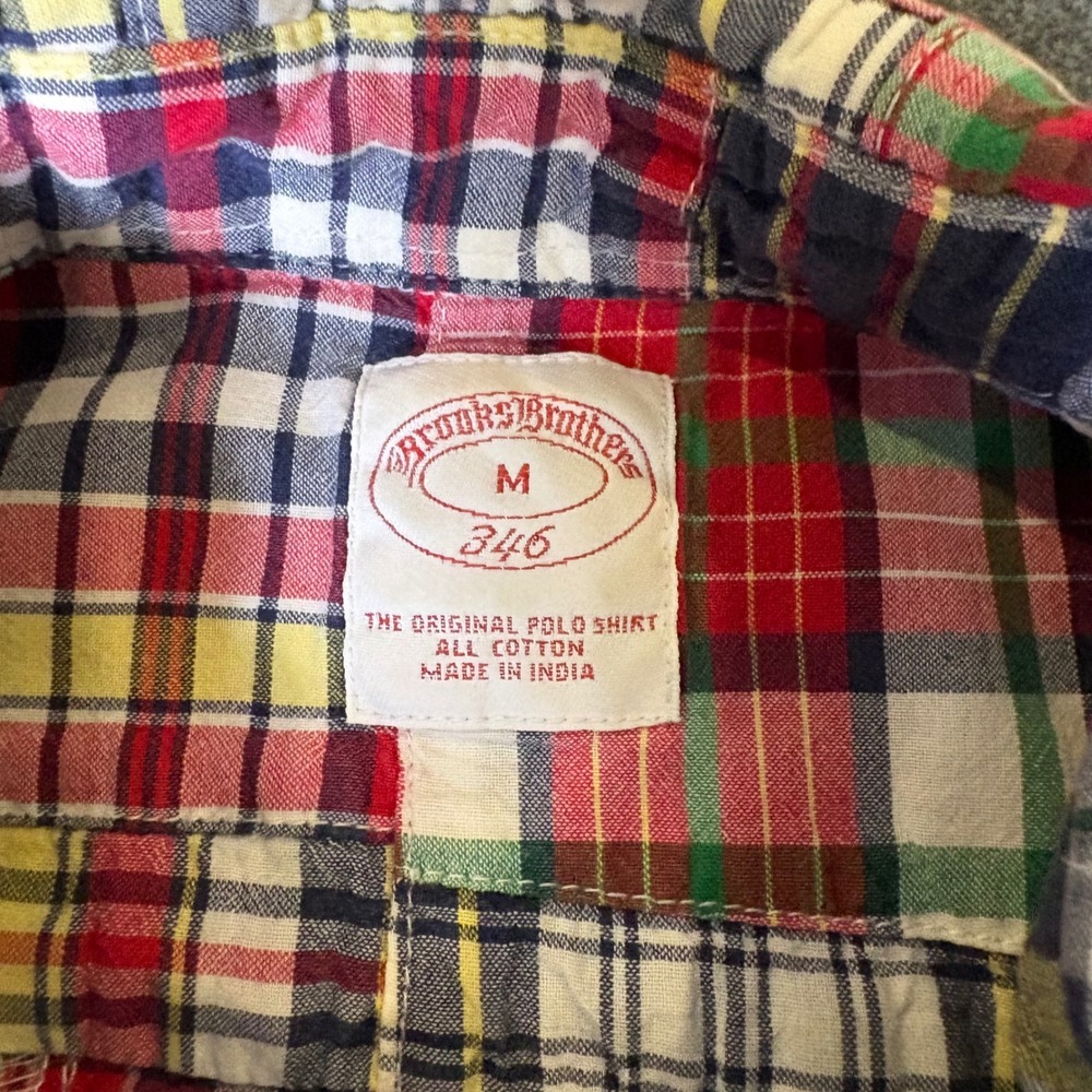 Brooks Brothers 346 Mens Patchwork Madras Plaid Short Sleeve Button Down Shirt M - Picture 2 of 7